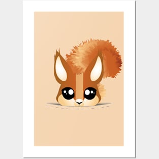 Red Squirrel Vector Art popping out from a pouch Posters and Art